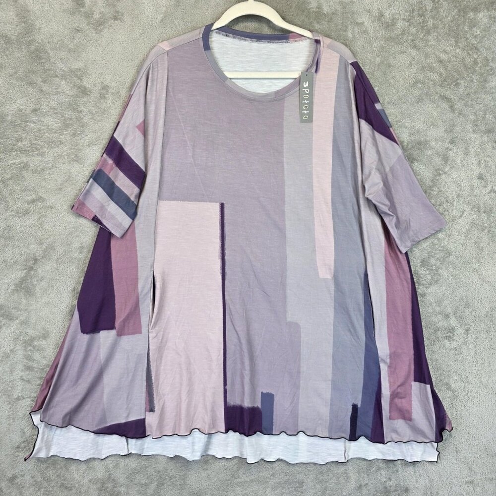 3 Potato Shirt Womens Medium Purple Lavender Colorblock Tunic Swing KG0009-8